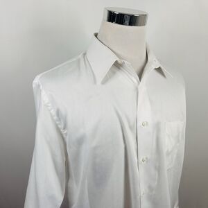 Geoffrey Beene 17 32/33 Wrinkle Free Dress Shirt White Cotton Blend Regular Fit